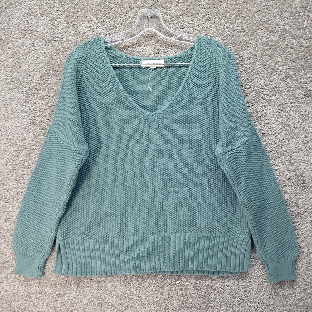 Lucky Brand Womens Teal Green Textured V-Neck Chunky Knit Sweater Size‎ Medium